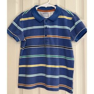 Highland Originals Boys Polo Shirt Size 7 Blue Multicolor Striped Short Sleeve